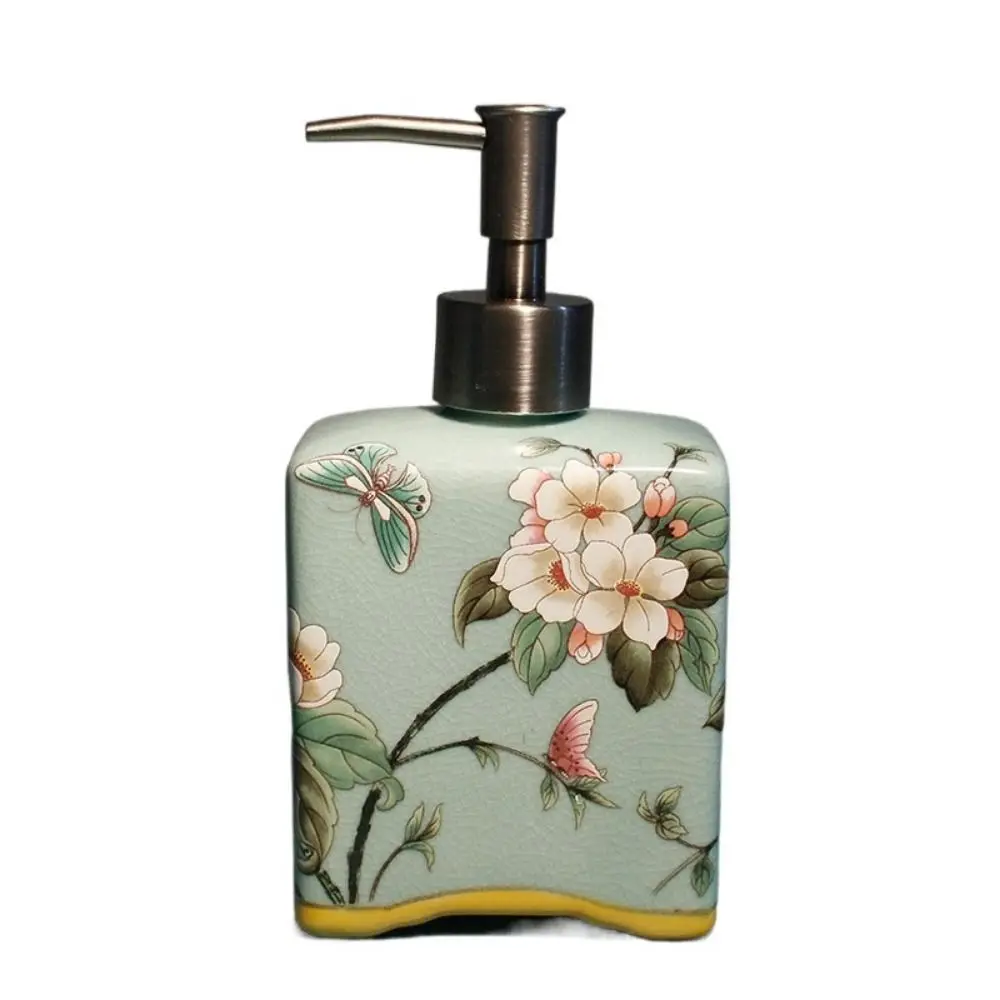 

Vintage Hand Soap Dispenser Refillable Chinese Style Ceramic Soap Bottle Non-slip Floral Porcelain Lotion Pump Bottles Bathroom