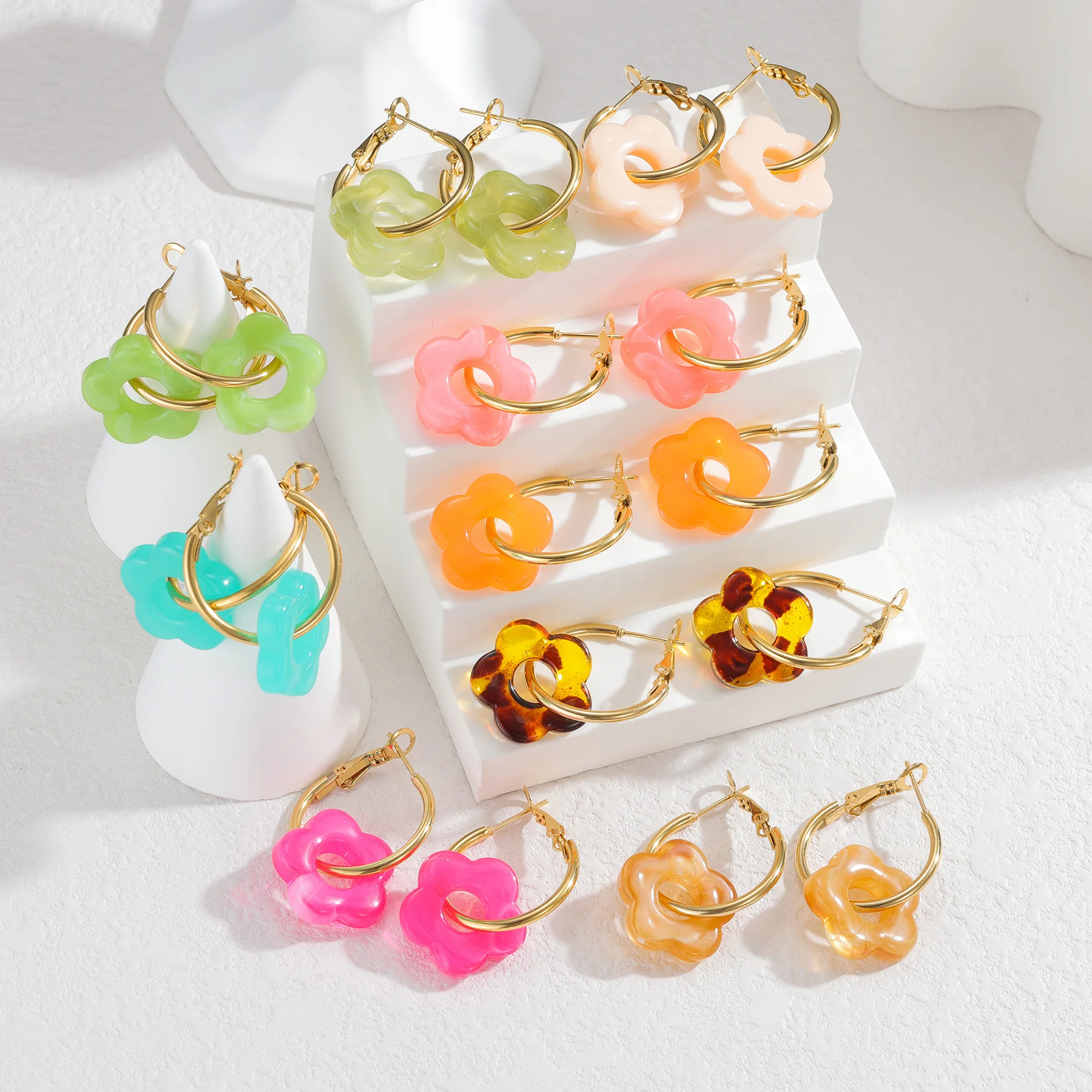 Kissmoon Fashion Romantic Stainless Steel Colorful Hollow Out Flower Exquisite Earrings for Women Brithday Party Jewelry Gift