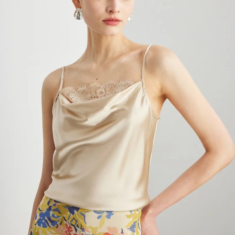 Birdtree,90% Real Silk 10% Spandex Camisole,Women Silk Stretch Satin Sleeveless Sling Tank Tops,2025 New Solid Vest T5D805JF