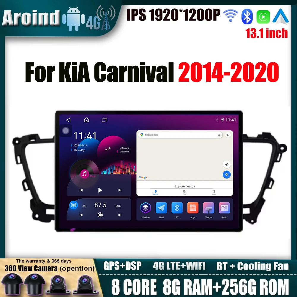 

For KiA Carnival 2014-2020 13.1-inch IPS Touchscreen Multimedia Player GPS Navigation Android OS Wireless Carplay 4G Car Radio