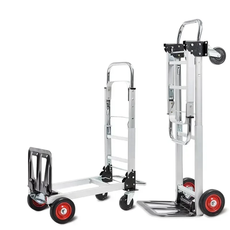 1PC Upgrade Folding Four-wheel Hand-pulled Luggage Cart Shopping Trailer Express Logistics Trolley All-aluminum Flat Handling Ca