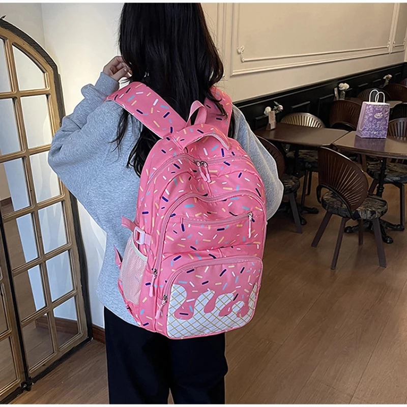 Schülerrucksack, Ice Cream Korean Teenage Girls Sweet Cute Schultasche, leichte, geräumige College-Tasche, Tagesrucksack mit großem Fassungsvermögen – Detail 23