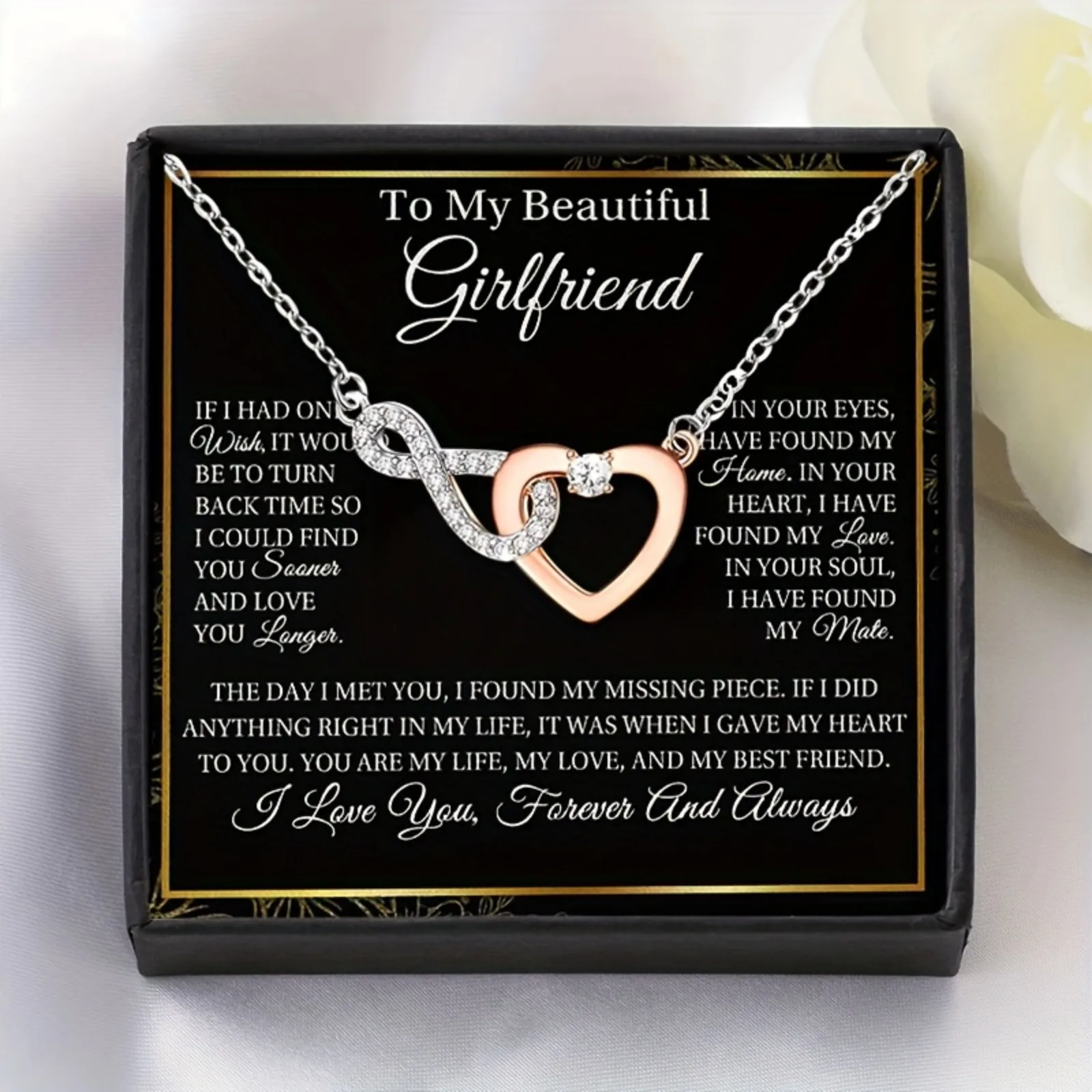 Elegant Infinity Heart Necklace for Girlfriend ,Includes Card & Gift Box - Ideal for Birthdays, Valentine's Day, Cute Jewelry
