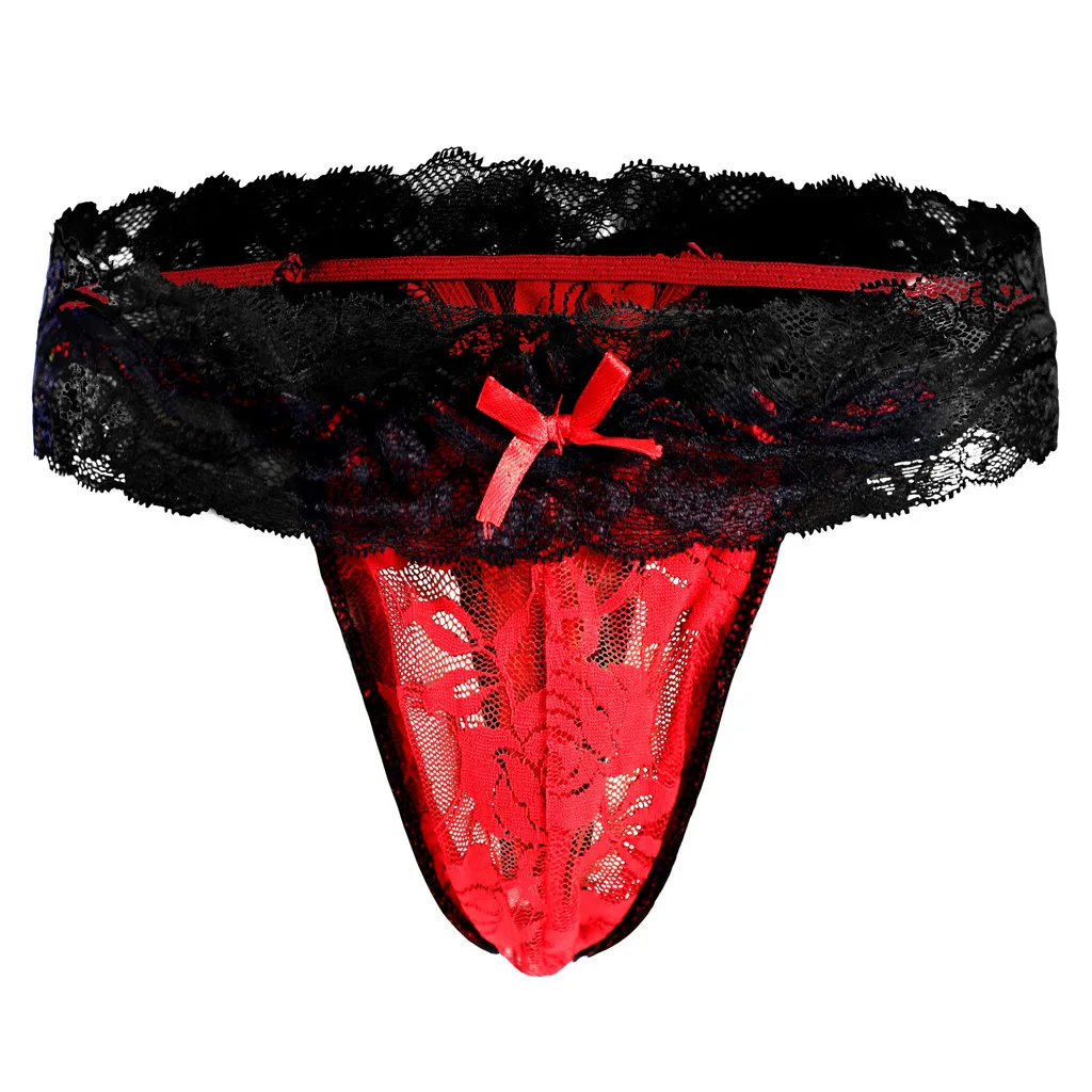 

Мужские эротические стринги с Т-образной спинкой, сексуальное кружевное тонкое прозрачное нижнее белье с рюшами и бантом, стринги, трусы с открытыми ягодицами
