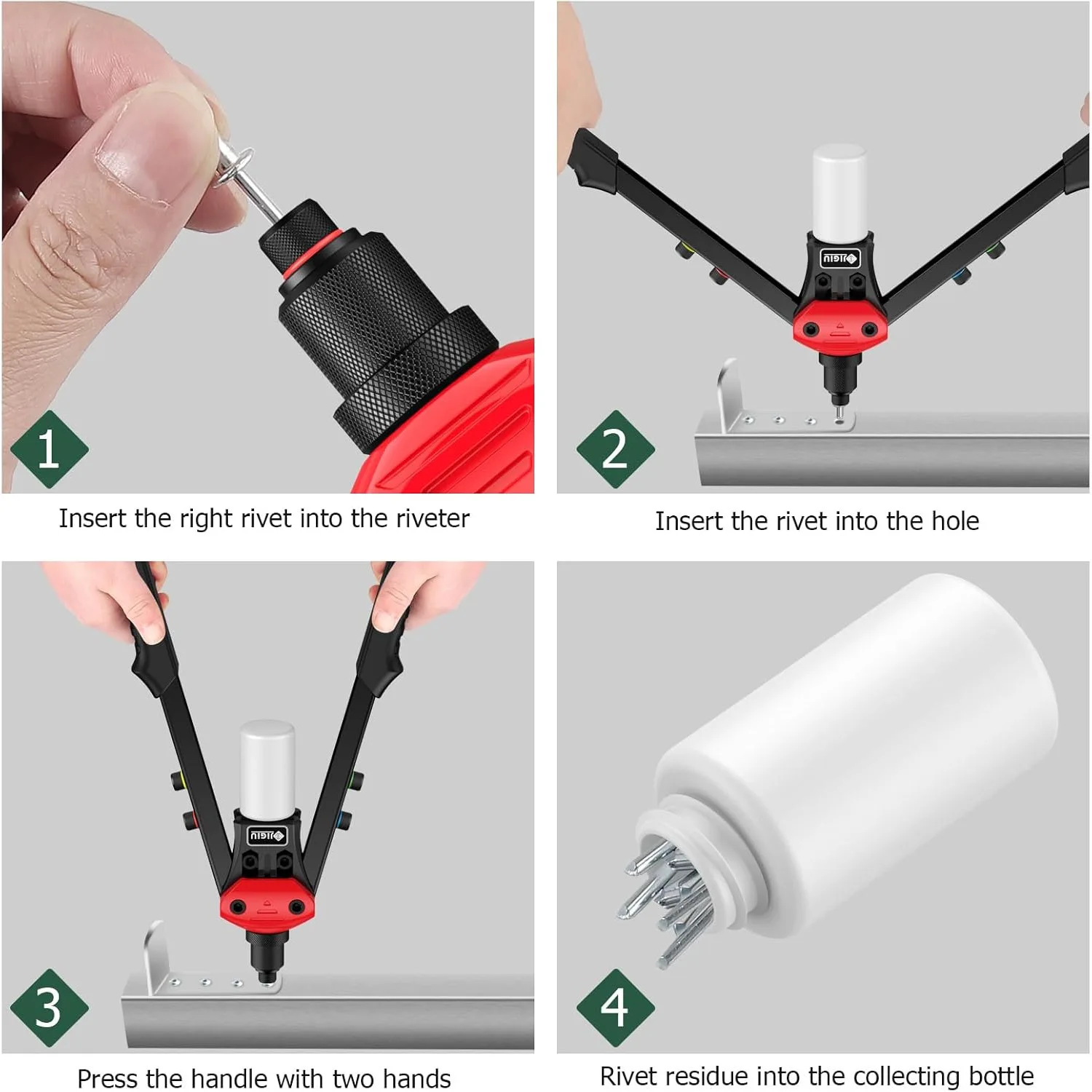 Pistola per rivetti 12in 31cm Set di pistole per rivetti professionali per lavori pesanti maniglia regolabile con Design a leva con 5 nasello sostituibili