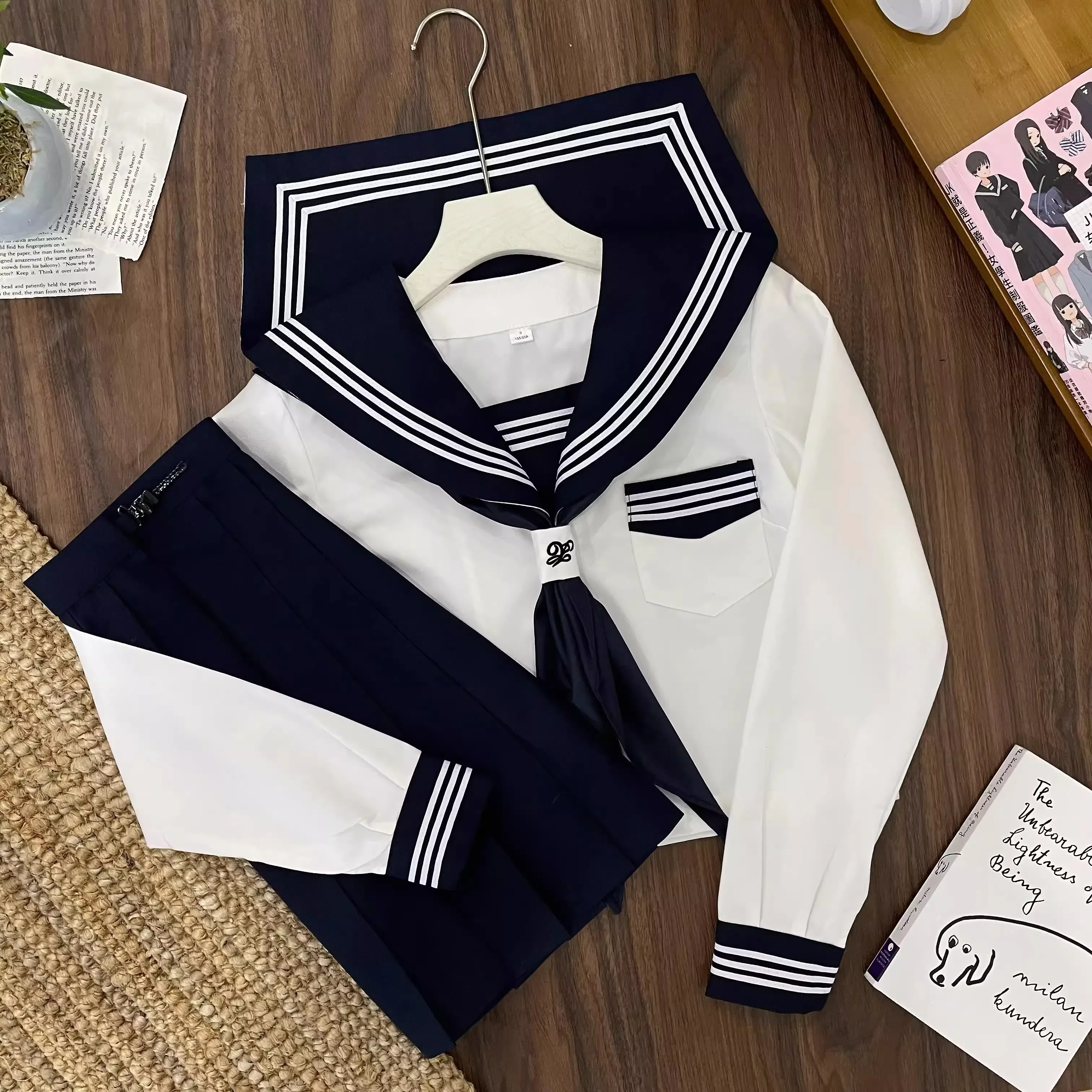 School Girl Uniform Korean School Clothes Women's High School Navy Pleated Skirt Japan Jk Uniforms Student Sailor Suit Seifuku