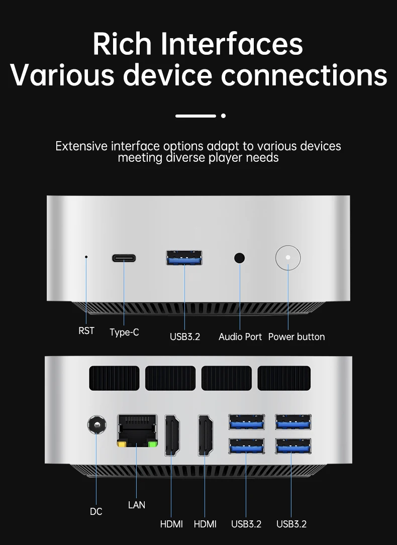 TOPC AMD Ryzen 7 7840HS Mini PC Radeon 780M DDR5 5600MHz Dual M.2 PCIe 4.0 Dual HDMI 1G LAN Mini Computer