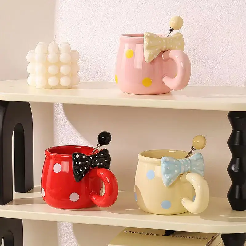 Bowknot Ceramic Mugs Matte Girl Heart Small Fresh Jug Office Creative Cute Tea Coffee Cup Drinkware Kettle