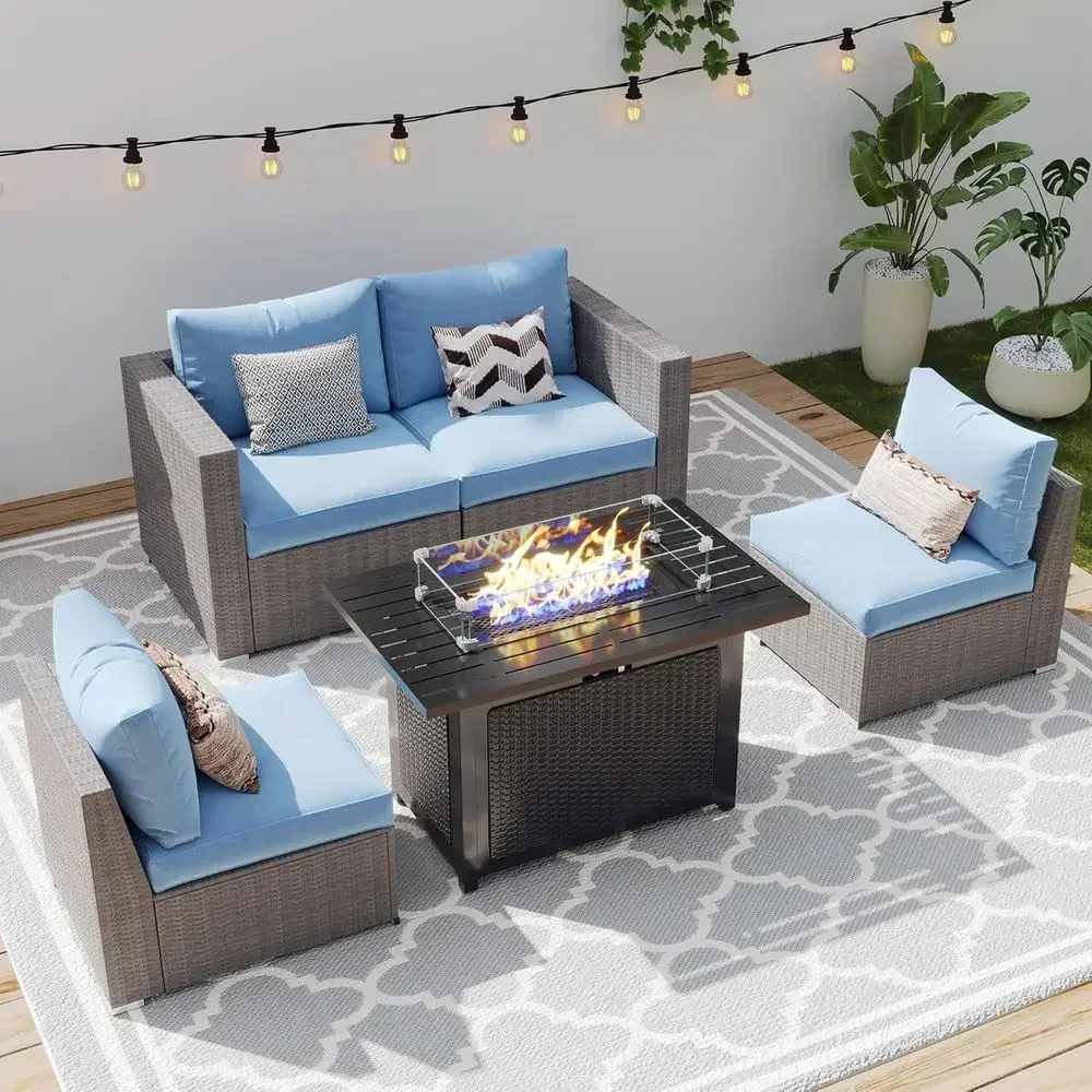 2-Piece Wicker Outdoor Patio Couch Set with Washable Cushions, Ideal for Oversized Sectionals, Gardens, Poolside, Backyards - Bl