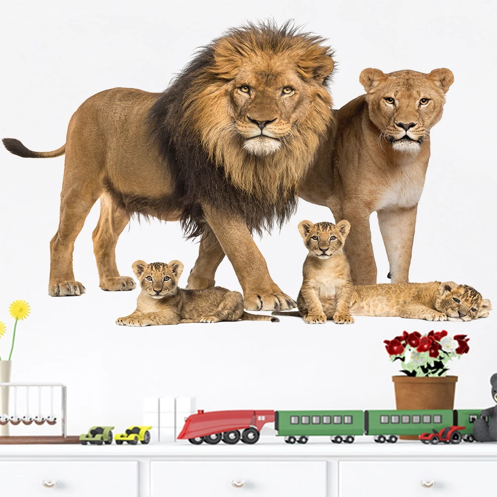 1pc 3D The Lion Family Wall Sticker For Kids Baby Rooms Self-adhesive Waterproof Wallpaper Home Decor Living Rooms Wall Decals