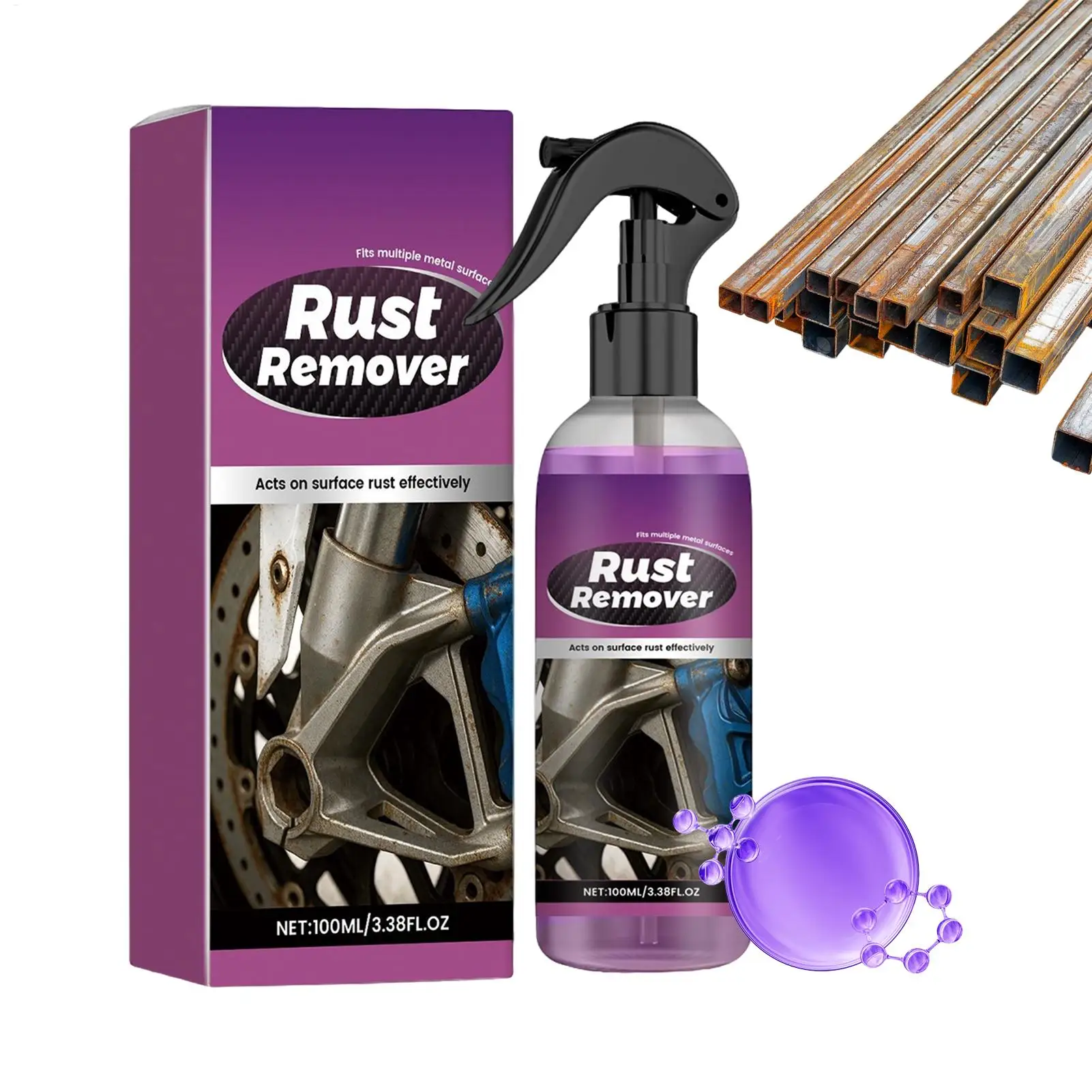 Car Iron Remover 100ml Rust Stain Cleaner Spray Brake Iron Powder Converter for Car Automotive Wheel Chassis Marine Industrial
