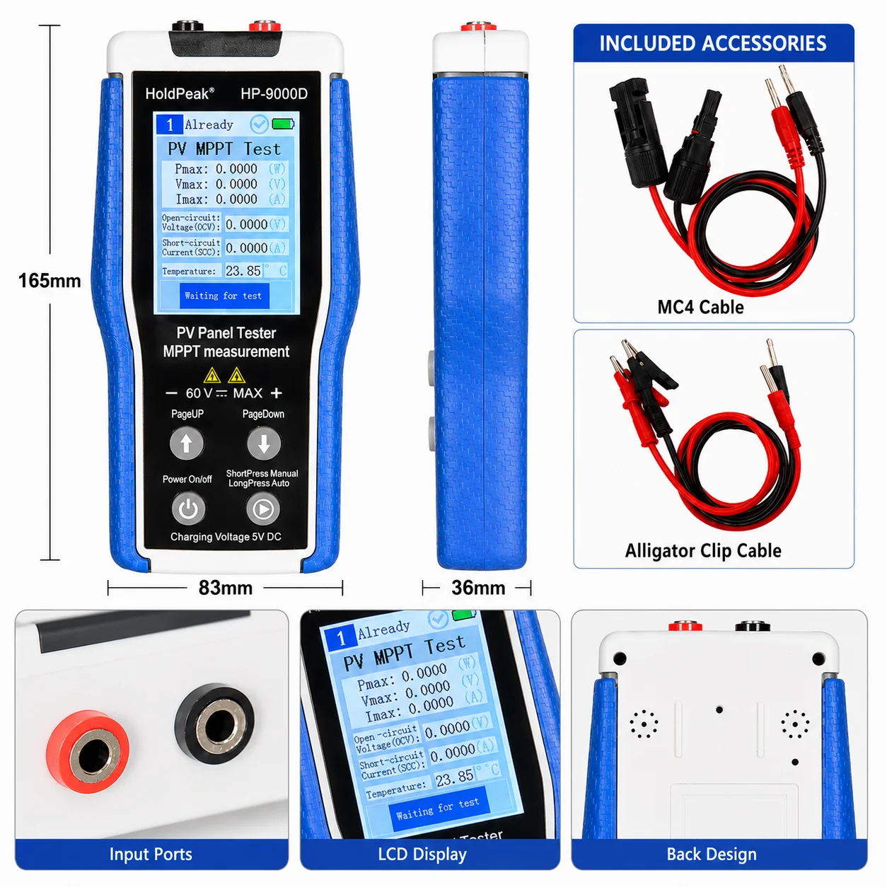 Solar Panel Tester 800W, MPPT PV Analyzer with Voc Isc Vmp Imp Measurement, Solar Panel Power Meter with TFT Display