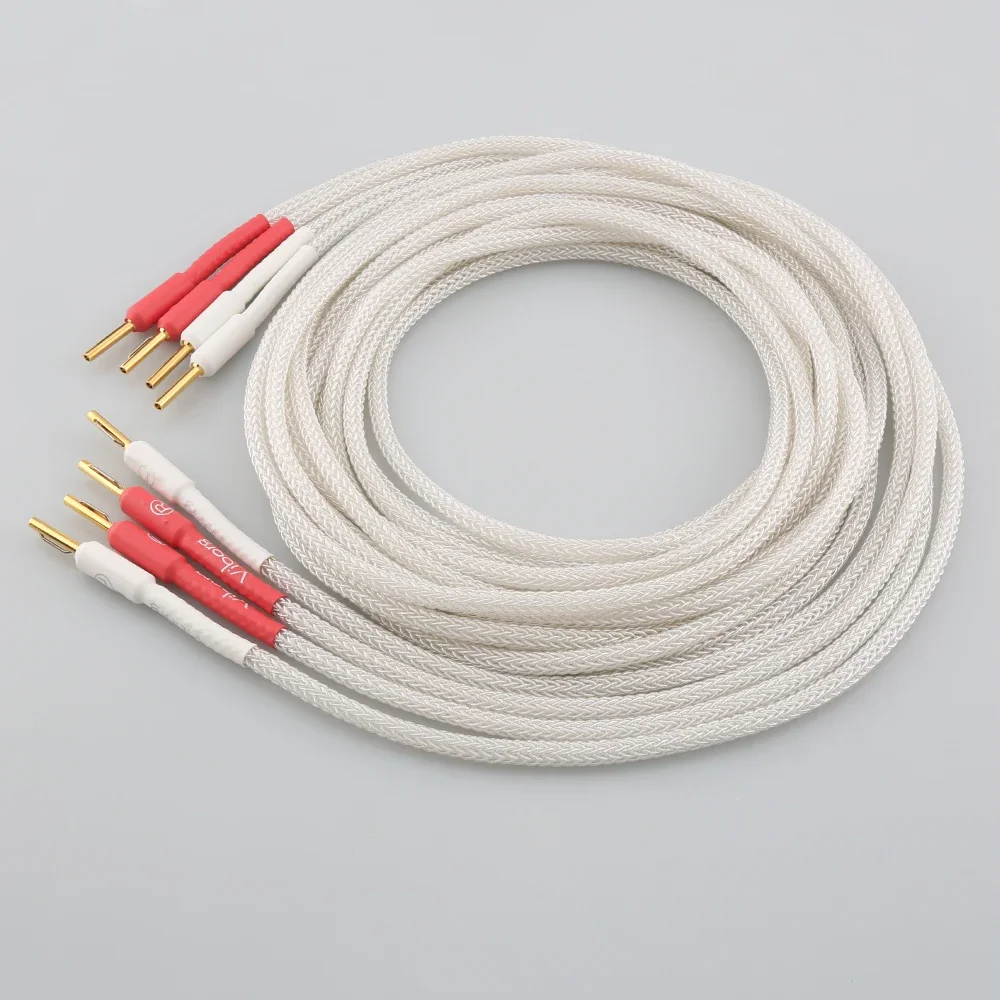 Pair 100% 16cores Pure Silver Soft Speaker Cable with Viborg Pure Copper Bnanana Plug HIFI Speaker Cable