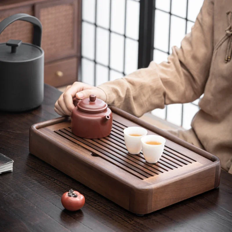 New Chinese Walnut Minimalist Tea Trays Small Household One Person Water Storage Tea Ware Tray Office Dry Foam Tray