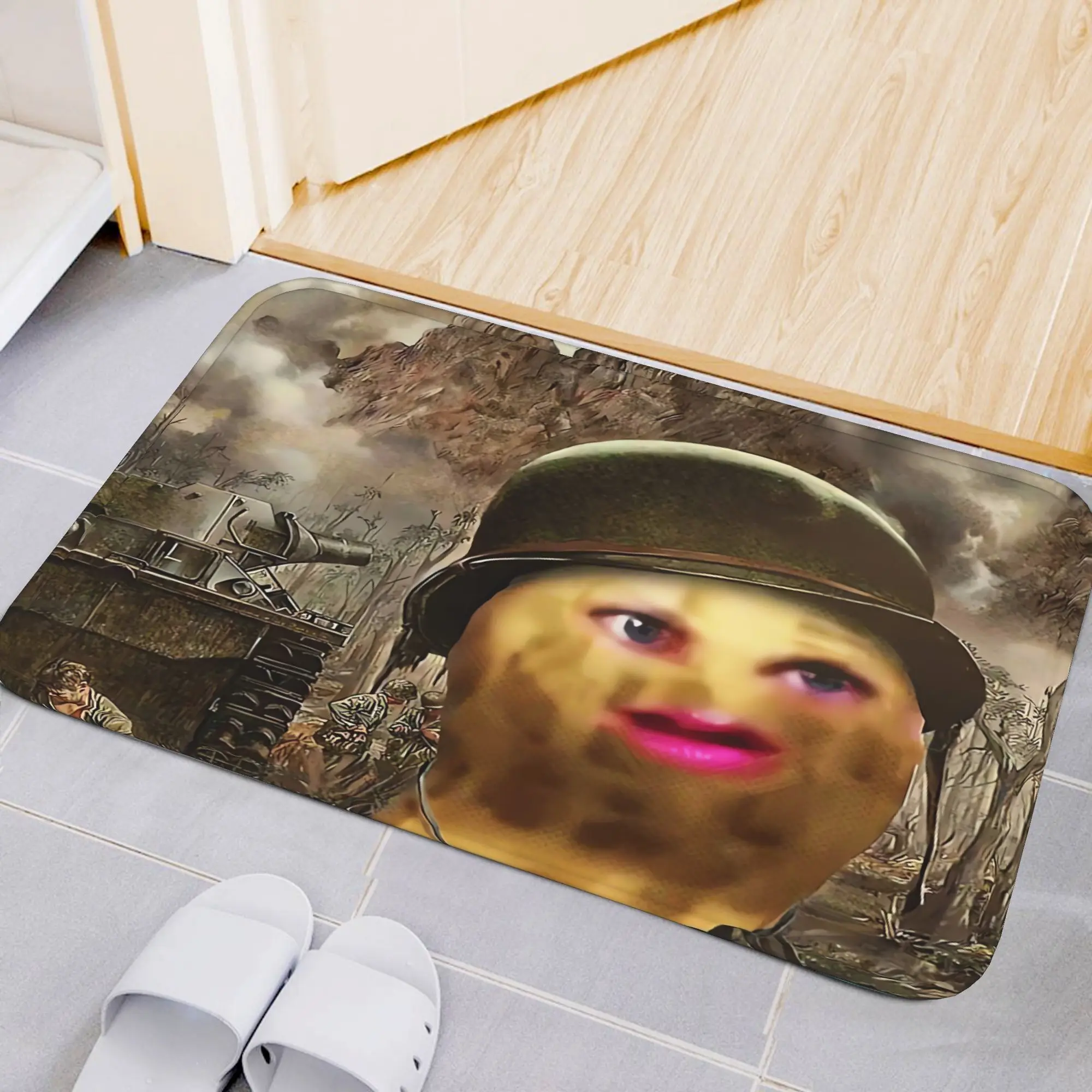 Funny Soldier Potato Meme Artistic Area Rug, Soft Non-Slip Indoor Outdoor Floor Mat for Bedroom and Living Room