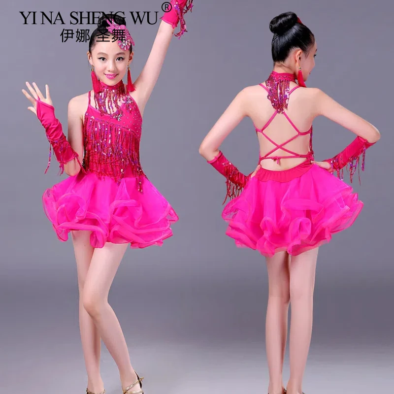 Latin Dance Skirt Children\'s Tassel Stage Performance Costume Girl\'s Latin Competition Sequins Tassel Dance Practice Clothing