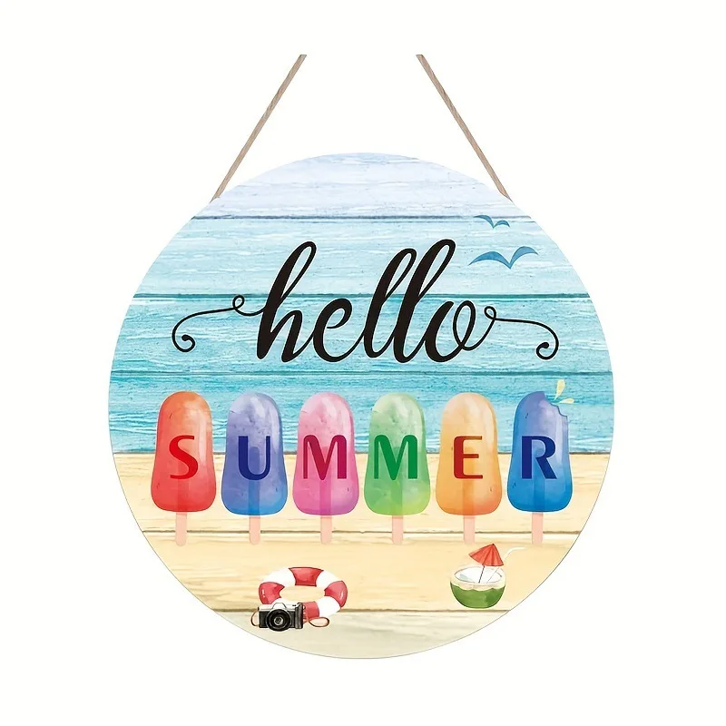 

Wooden Ice Cream Hanging Signs for Summer Decorations Hangers Summer Beach Welcome Signs Front Door Wooden Door Sign Wreaths