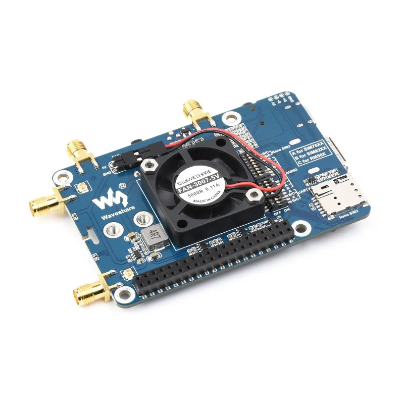 Waveshare Raspberry Pi EM060K-GL LTE Cat-6 HAT, LTE-A Global Multi-band, GNSS Positioning, comes with EM060K-GL Module