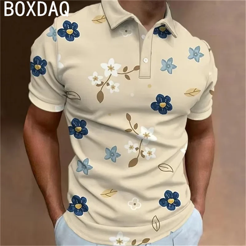 Men's Hawaiian Leisure Vacation Style Polo Shirt Vintage Flower 3D Printed Pattern Shirt Men Oversized Short Sleeve Daily Polos