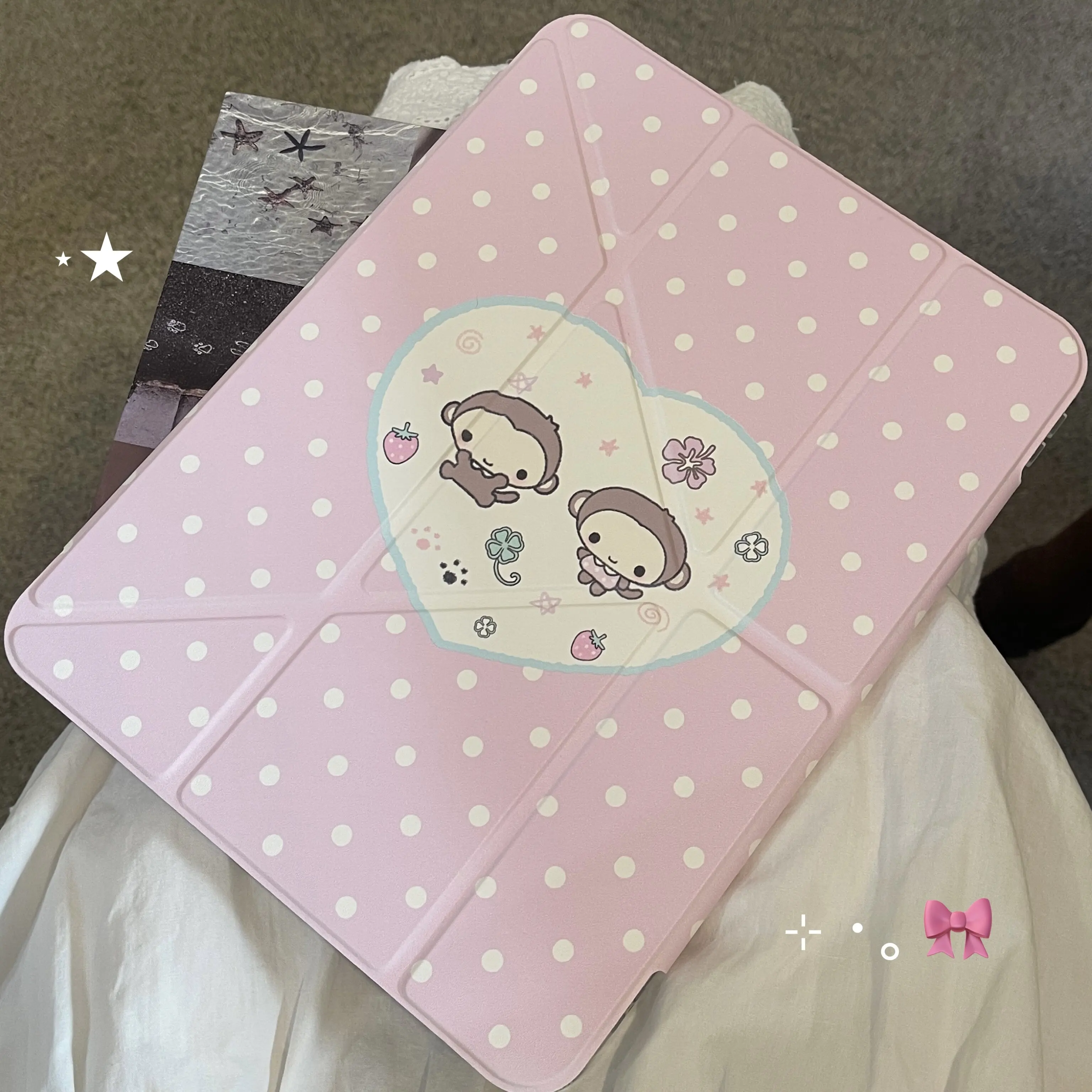 Ins Korea Dot Strawberry Monkey Y2K Tablet Case For iPad Pro 13in 11th M5 M4 12.9in A16 7/8/9/10th Air4/5/6/7 11in M2 M3 Cover