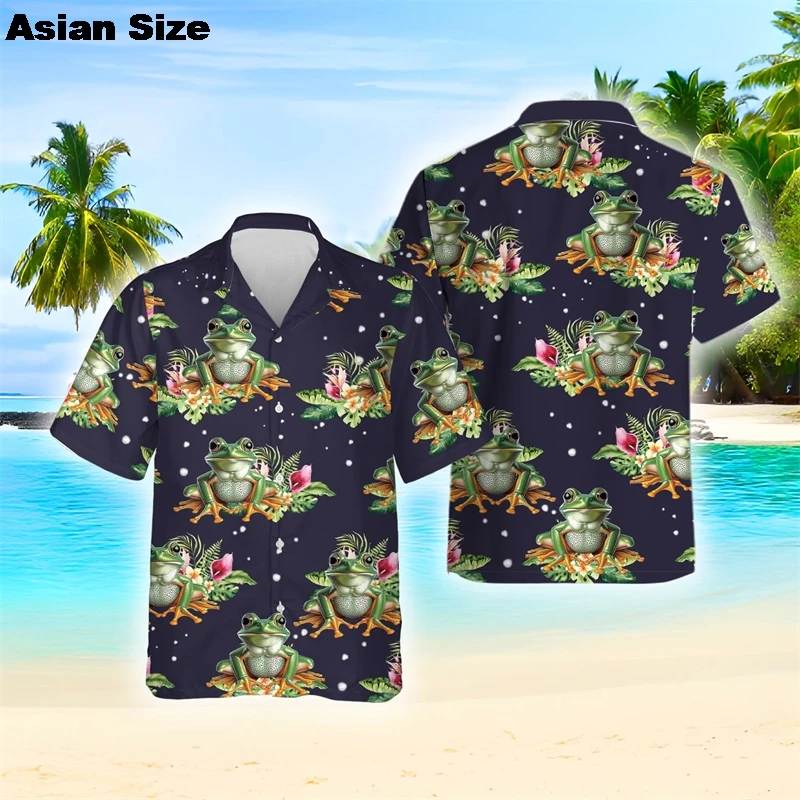 

Funny Frog Sport 3D Printed Shirts For Men Clothes Pond Animal Beach Shirt Hawaiian Female Blouses Vacation Boy Short Sleeve Top