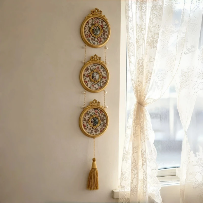 Medieval bow handmade embroidered fringed triptych hanging picture decoration French Victoria pendant wall hanging