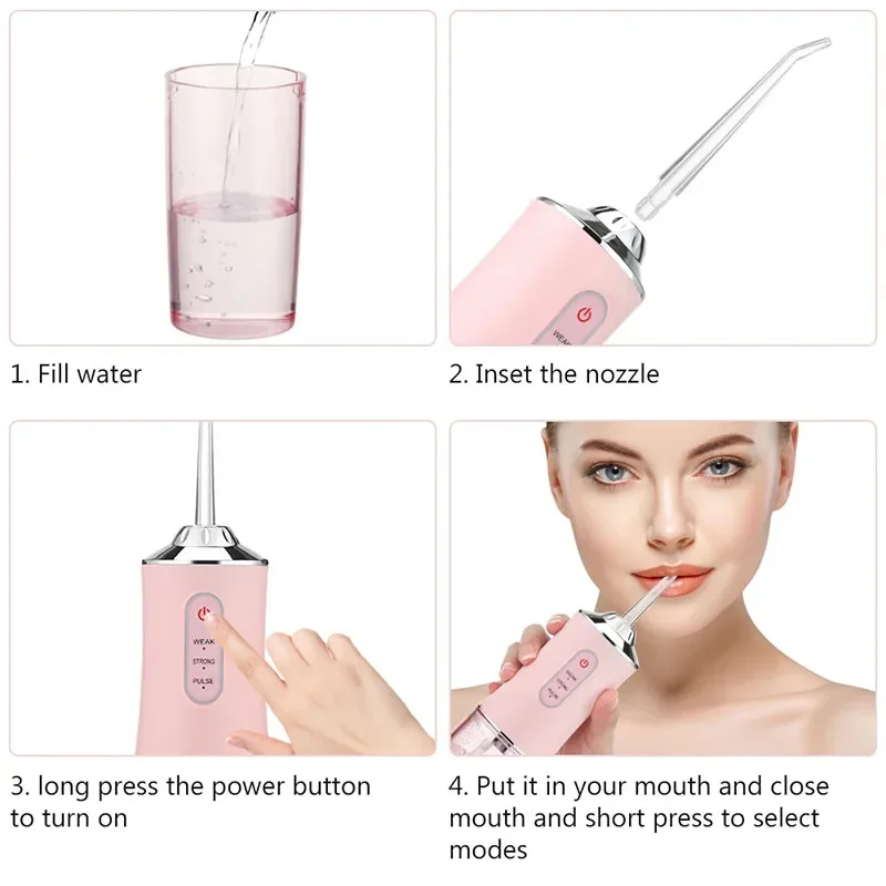 Portable Oral Irrigator USB Fast Rechargeable Mouth Washing Machin For Family Travel 3 Modes 4 Jet Tips Teeth cleaning machine