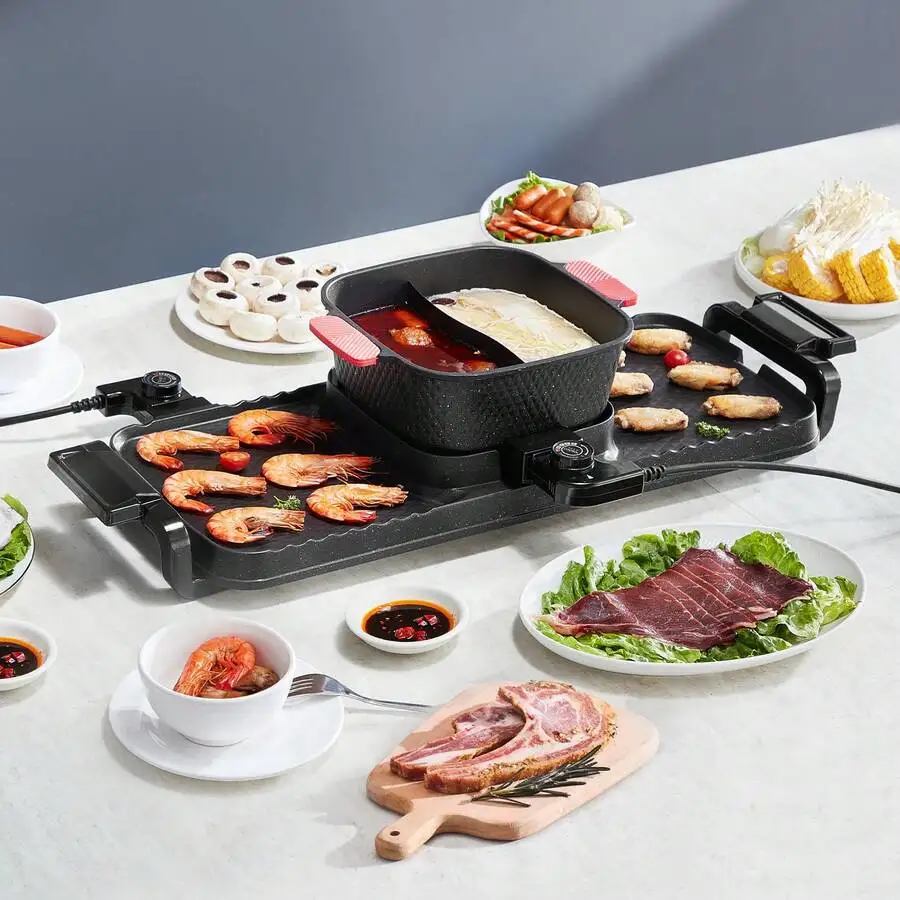 Hot Pot With Grill, 2300W 2-In-1 Electric Smokeless Grill And Hot Pot, Removable Shabu-Shabu Hotpot With Non-Stick Pan, Separate