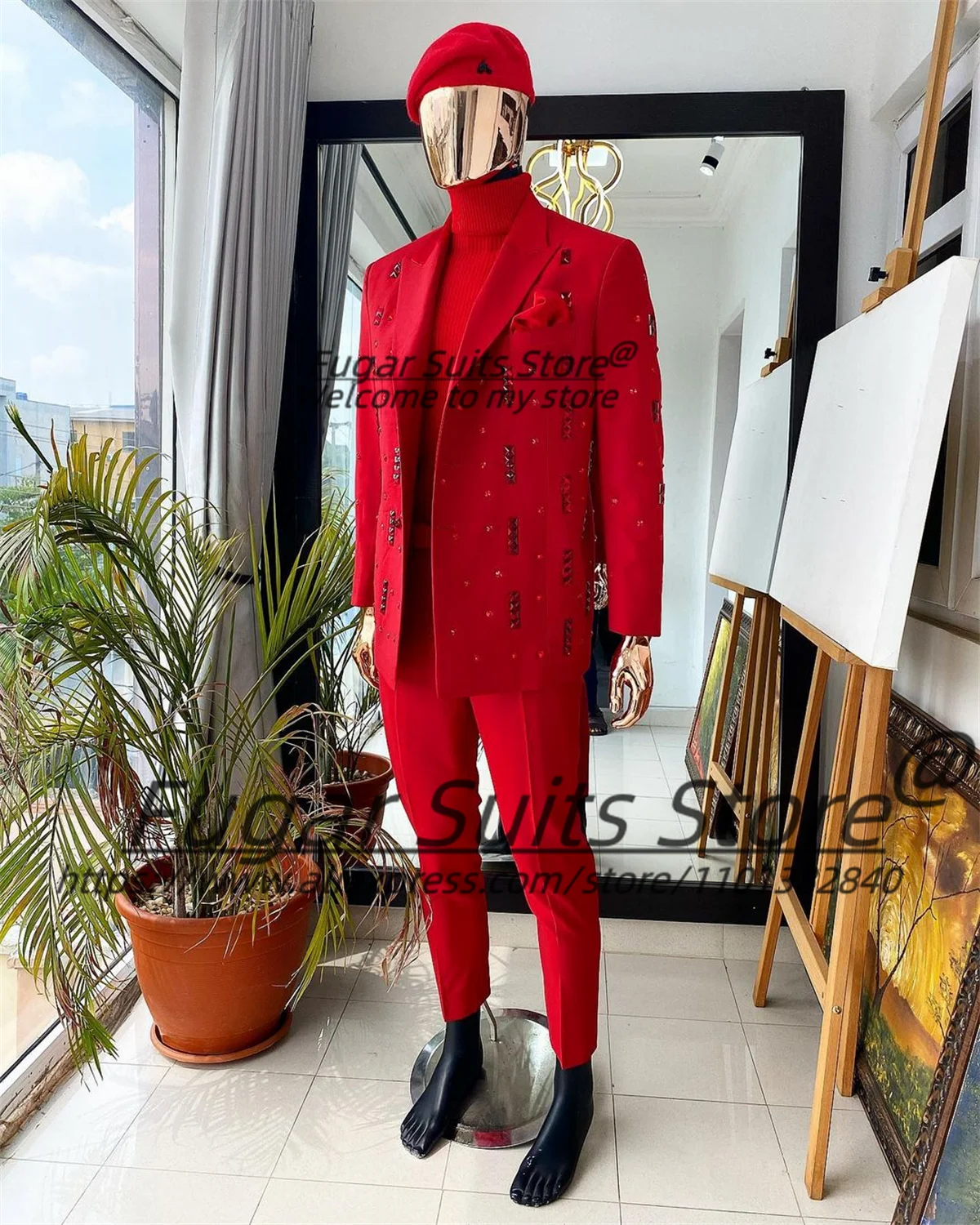 Shiny Stone Beaded Male Prom Blazers High-end Groom Wedding Tuxedos Slim Peak Lapel Men Suits 2 Pcs Sets Customized Ropa Hombre