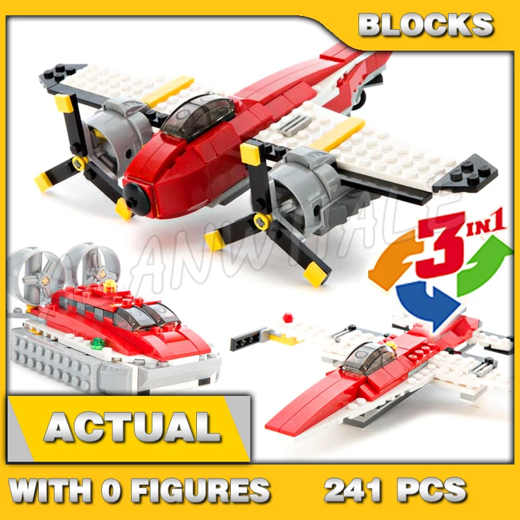 

241 шт. Creator 3in1 Twin Propeller Plane Adventures Sleek Jet Hovercraft Vehicle 3111 Строительный блок Игрушка, совместимая с моделью