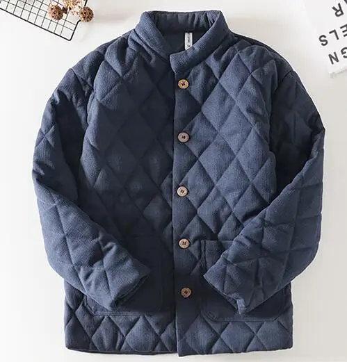 Stand Collar Warm Padded Jacket Cotton Linen Overcoat Male Outwear Japanese Style Short Cotton Wadded Coat