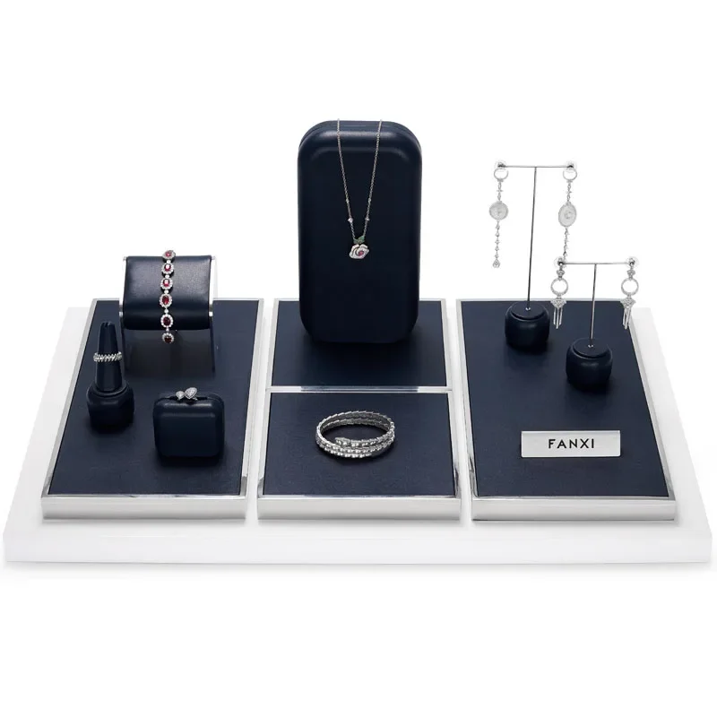 

Shiny metal leather jewelry display stand earring necklace ring jewelry jewelry display props advanced display set