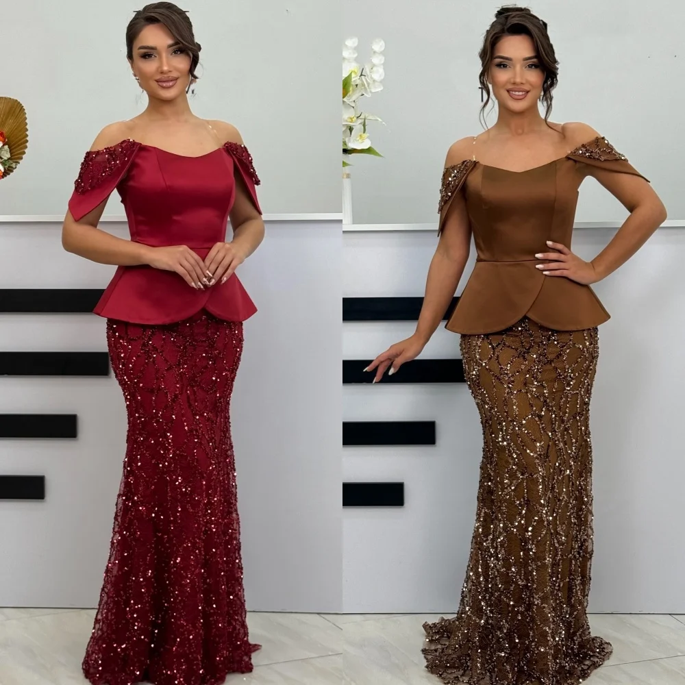 

Классические платья Charmeuse в современном стиле с блестками и рюшами по индивидуальному заказу, прямые платья с открытыми плечами, высокое качество в стиле ретро