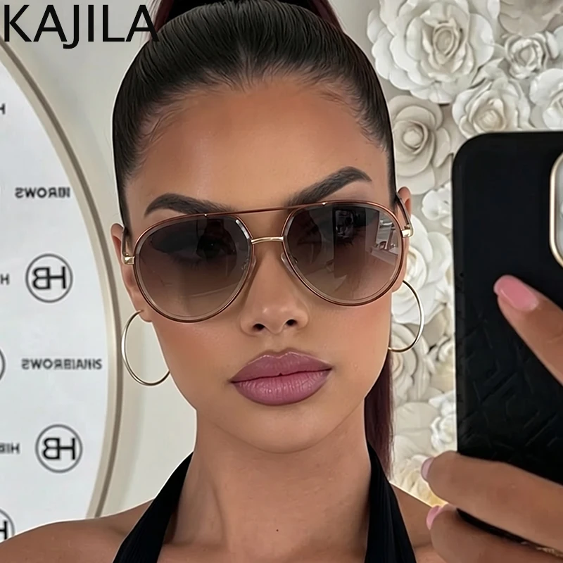 Übergroße Piloten-Sonnenbrille für Damen mit Großem Rahmen 2026 Luxusmarke Trendige Doppelbrücken-Ovale Punk-Sonnenbrille für Damen Vintage-Shades