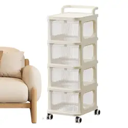 Multi-layer white Cart Storage Box With Wheels Plastic Transparent Cosmetic Drawer Locker With Handle Kitchen Storage Cabinet