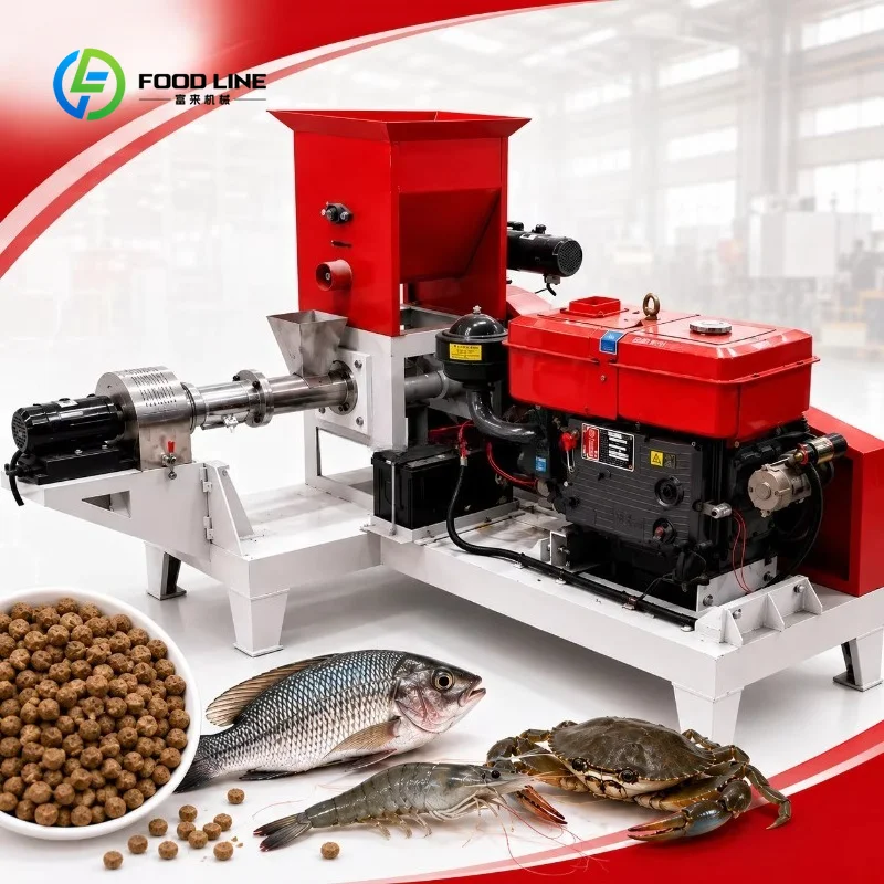 Customized 50kg/h Floating Fish Feed Extruder Diesel Powered Aquatic Catfish Shrimp Feed Particle Manufacturing Machine