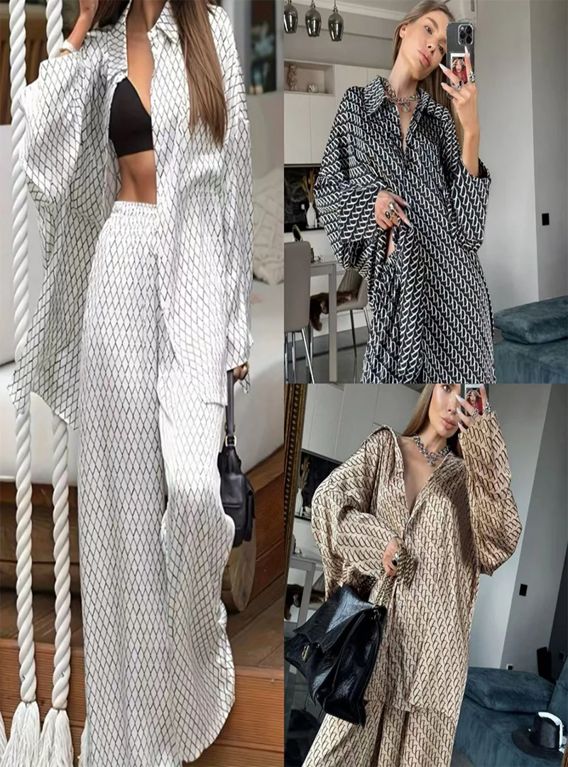 

Осень-зима 2022, модные свободные и удобные брюки с длинными рукавами и принтом, тонкий женский комплект