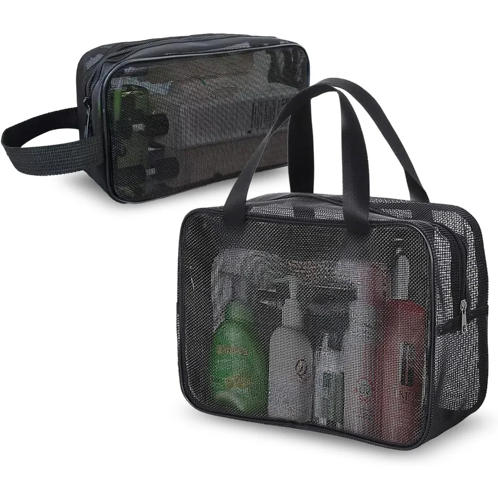 Mesh Shower Caddy Toiletry Bag Dual-Zip Large Capacity Multifunctional Tote for Travel Gym Camping Outdoor Black
