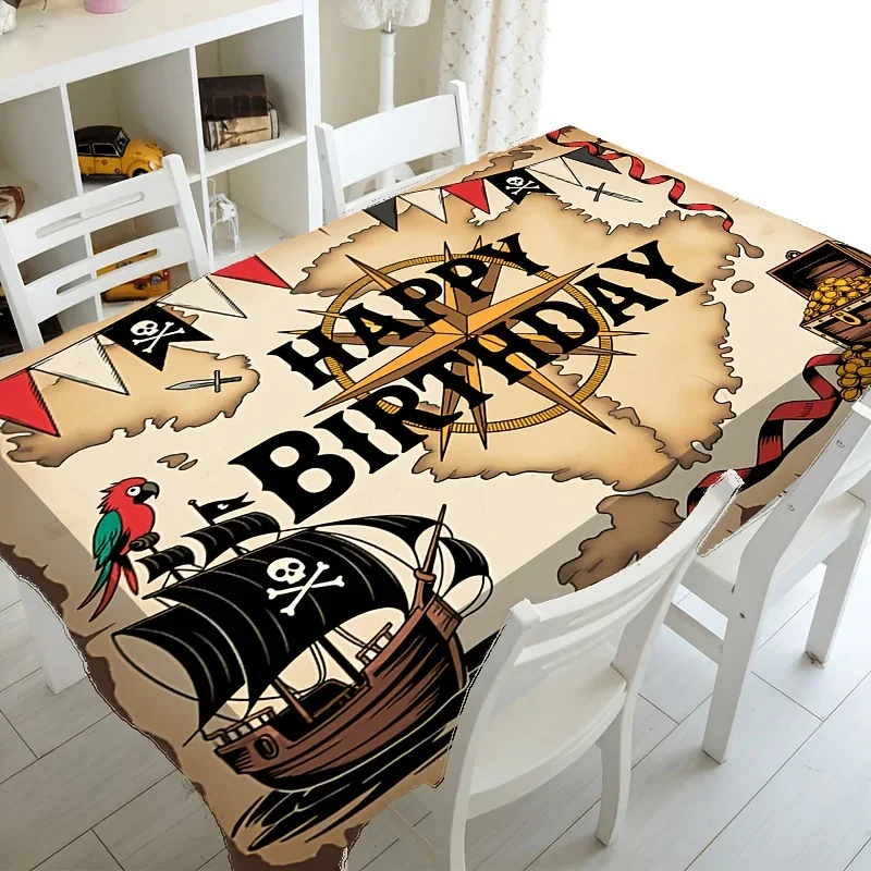 1pc Pirate Theme Birthday Party Tablecloth, Polyester Printed Rectangular Tablecloth..PMJ