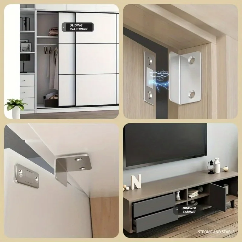 1-20PCS L Shape No Drill Magnetic Sliding Door Catch Strong Invisible Cabinet Magnet for Wardrobe Closet Pull Push Lock