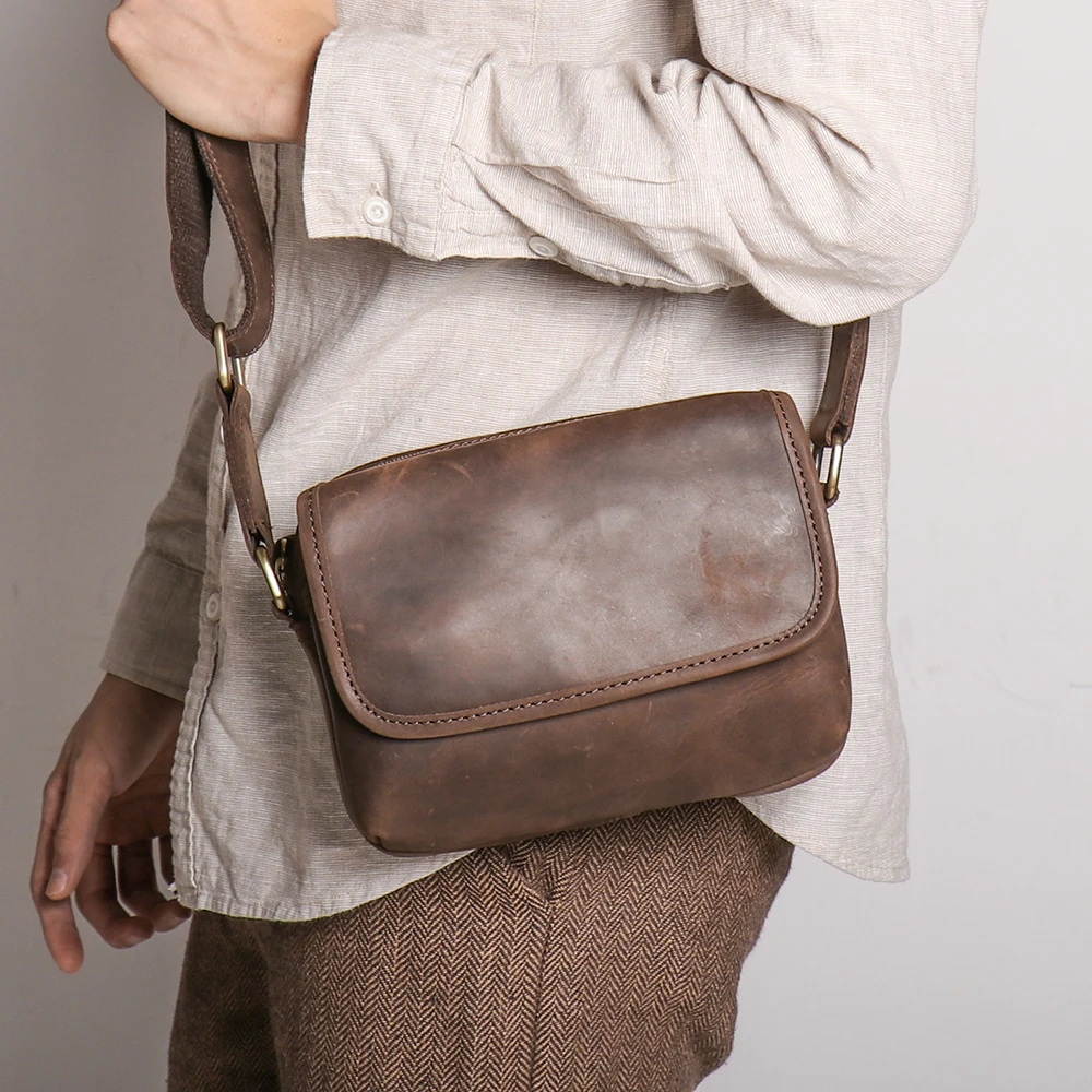 

Мужская винтажная сумка-мессенджер из кожи Crazy Horse, ретро-стиль Amekaji, с восковым покрытием, на плечо, для работы, путешествий и повседневного использования