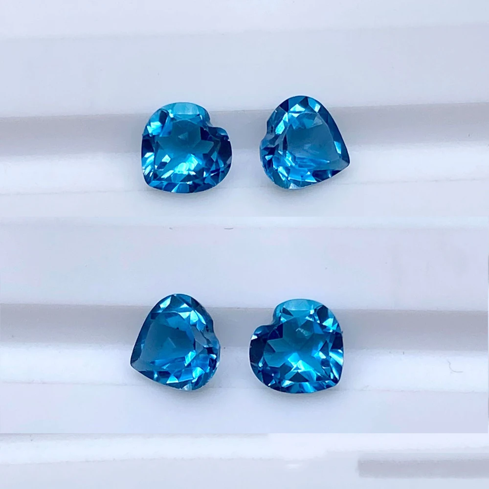 

2pcs Heart 10mm London Blue Topaz Facet Cut Semi-precious Eye Clean Real Natural Stone Loose Gemstone For Jewelry Making