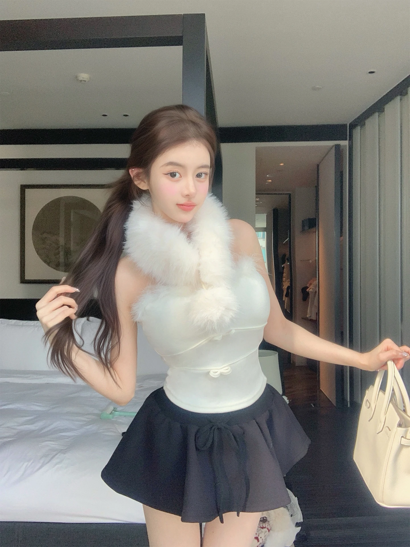 

AkiQiu Autumn Soft Milk Rabbit Fur Collar Scarf Women's Warm Versatile Polyester Fiber Winter Fashion Korean Style Scarf