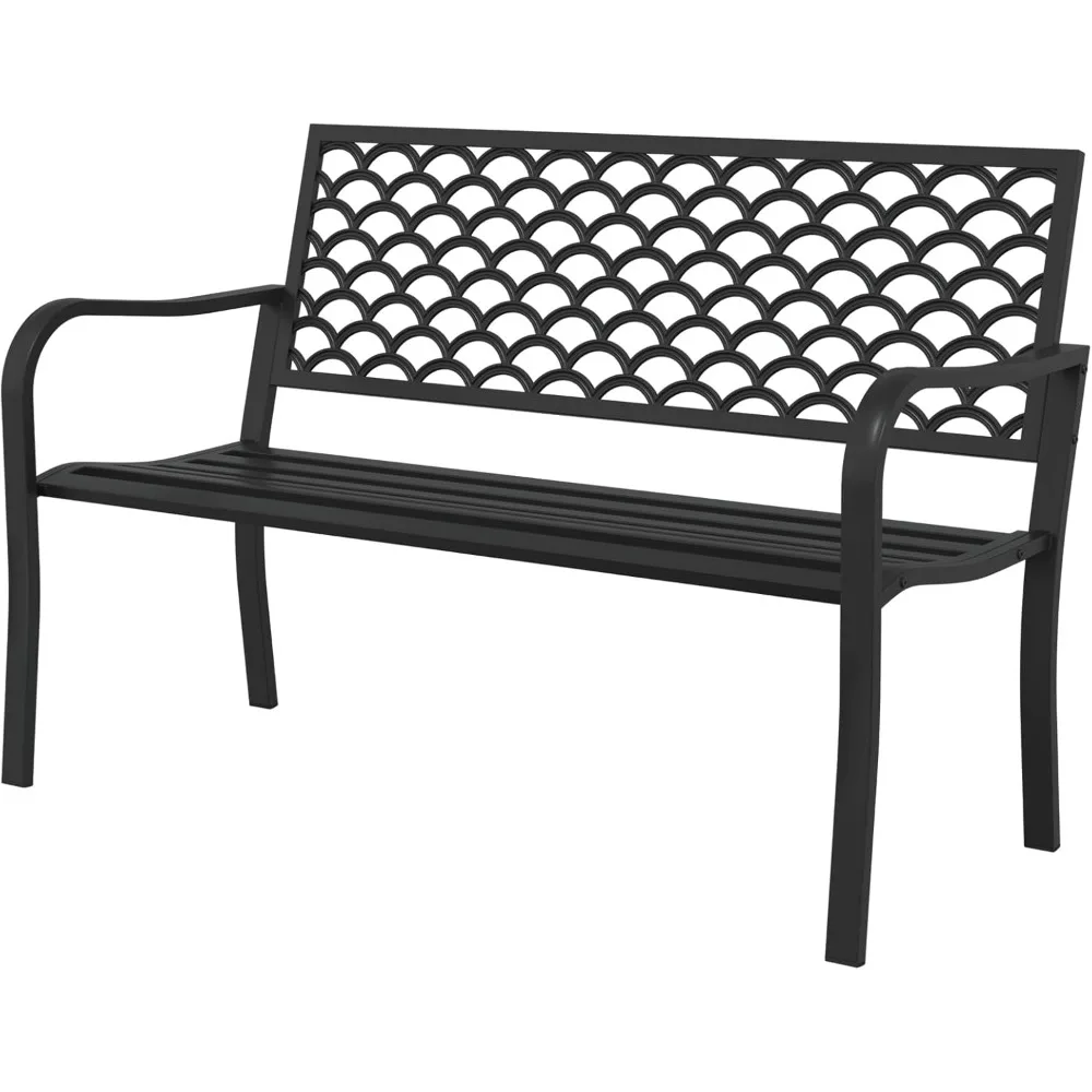 

Outdoor Bench Garden Bench, 50" Anti-Rust Patio Bench Clearance, Iron Metal Frame Outdoor Benches Weatherproof for Front Porch,