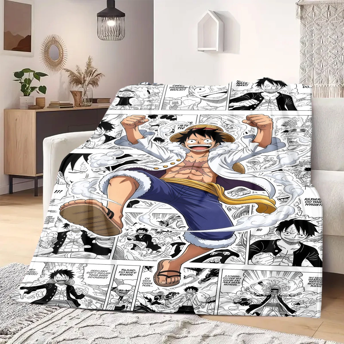 ONE PIECE Monkey D. Luffy Print Blanket Warm Comfortable Flannel Blanket Suitable for Bedrooms,Sofas, Beds,Chairs -QIAO106