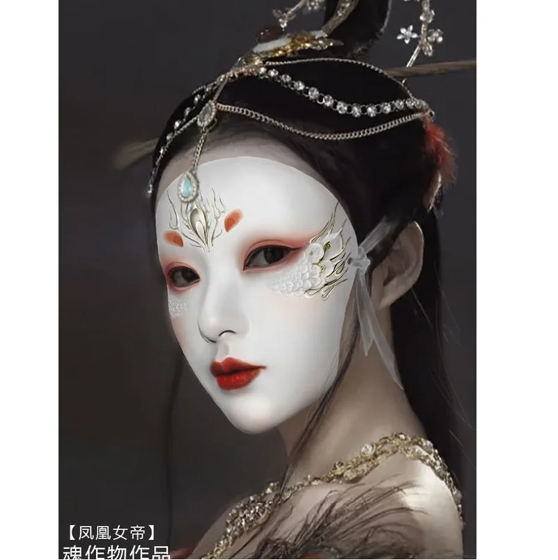 Fung Wong-Nui Emperor Golden Antique Mask Hanfu Dress Up Full Face Character Party Adult Ball