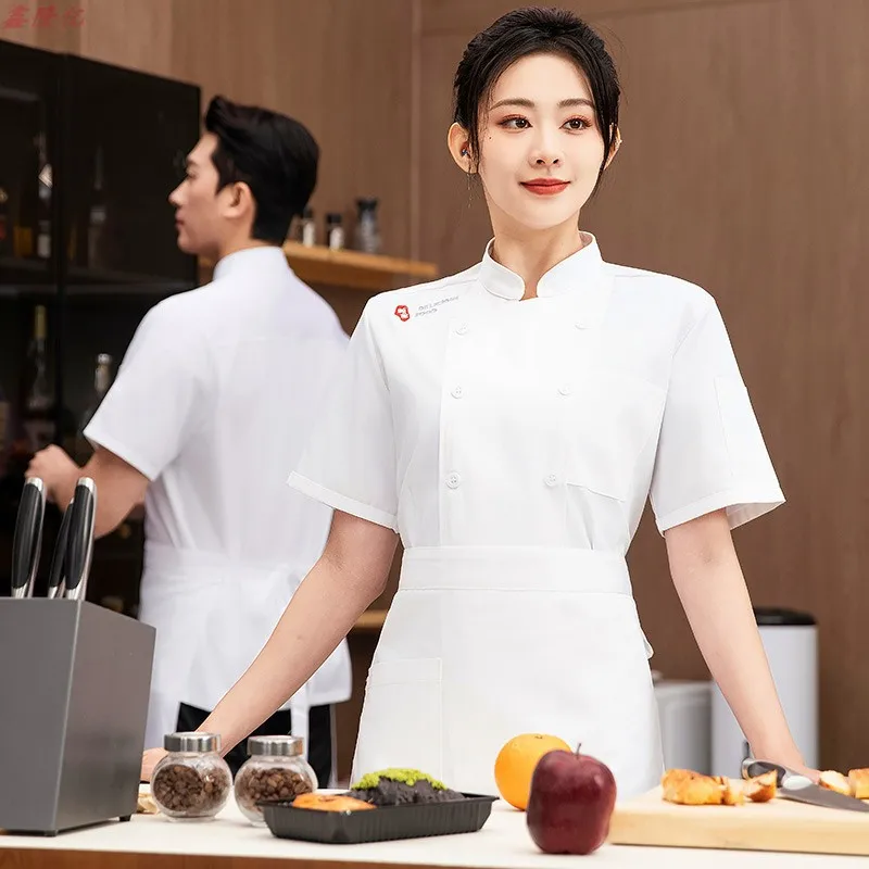 Summer Thin Breathable Mesh Double-Breasted Short Sleeve Chef Jacket for Western Cuisine Hotel Restaurant Canteen Pastry Chef Un