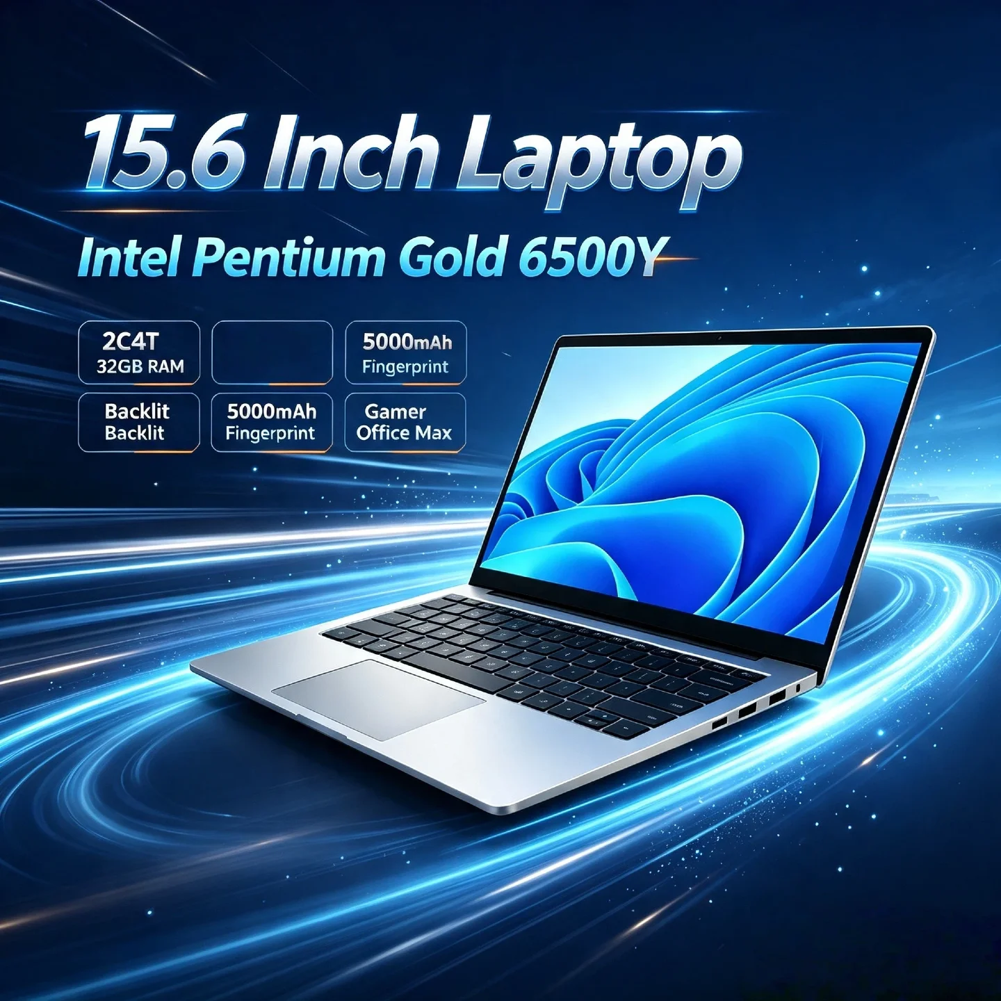 Pentium Gold 6500Y Intel 15.6 Inch Laptop 2C4T 32GB RAM 2TB SSD 5000mAh Gamer Office Backlit Fingerprint Max