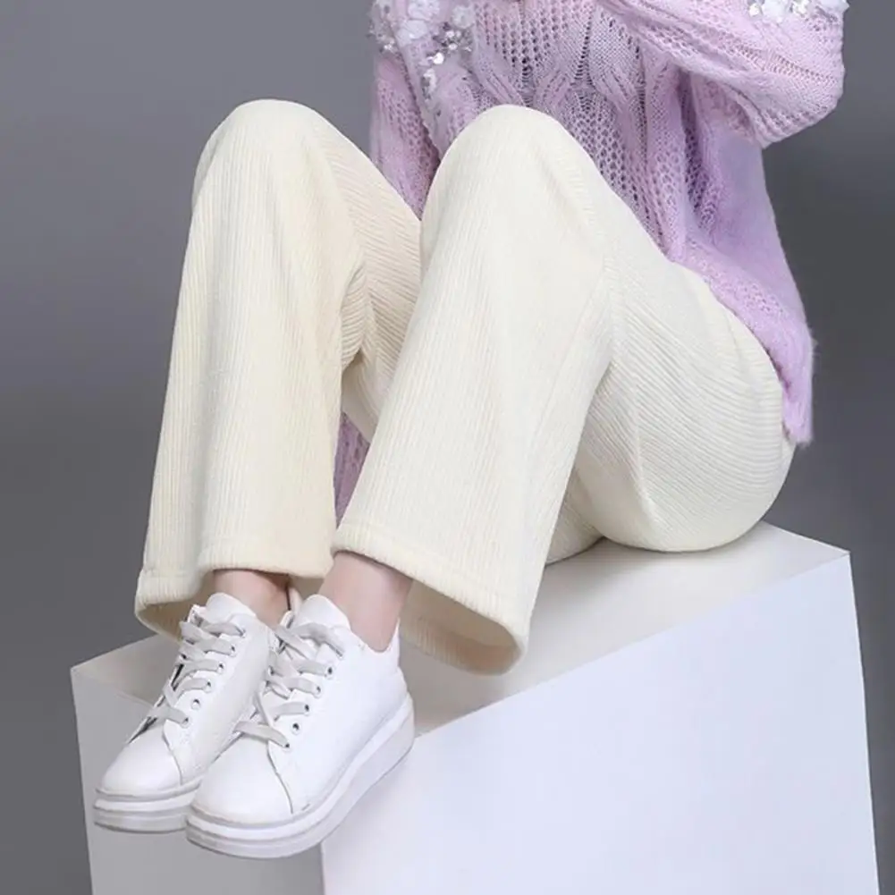 

Женские зимние шикарные зимние теплые повседневные длинные брюки с высокой талией, женские базовые мешковатые прямые широкие плюшевые термобрюки