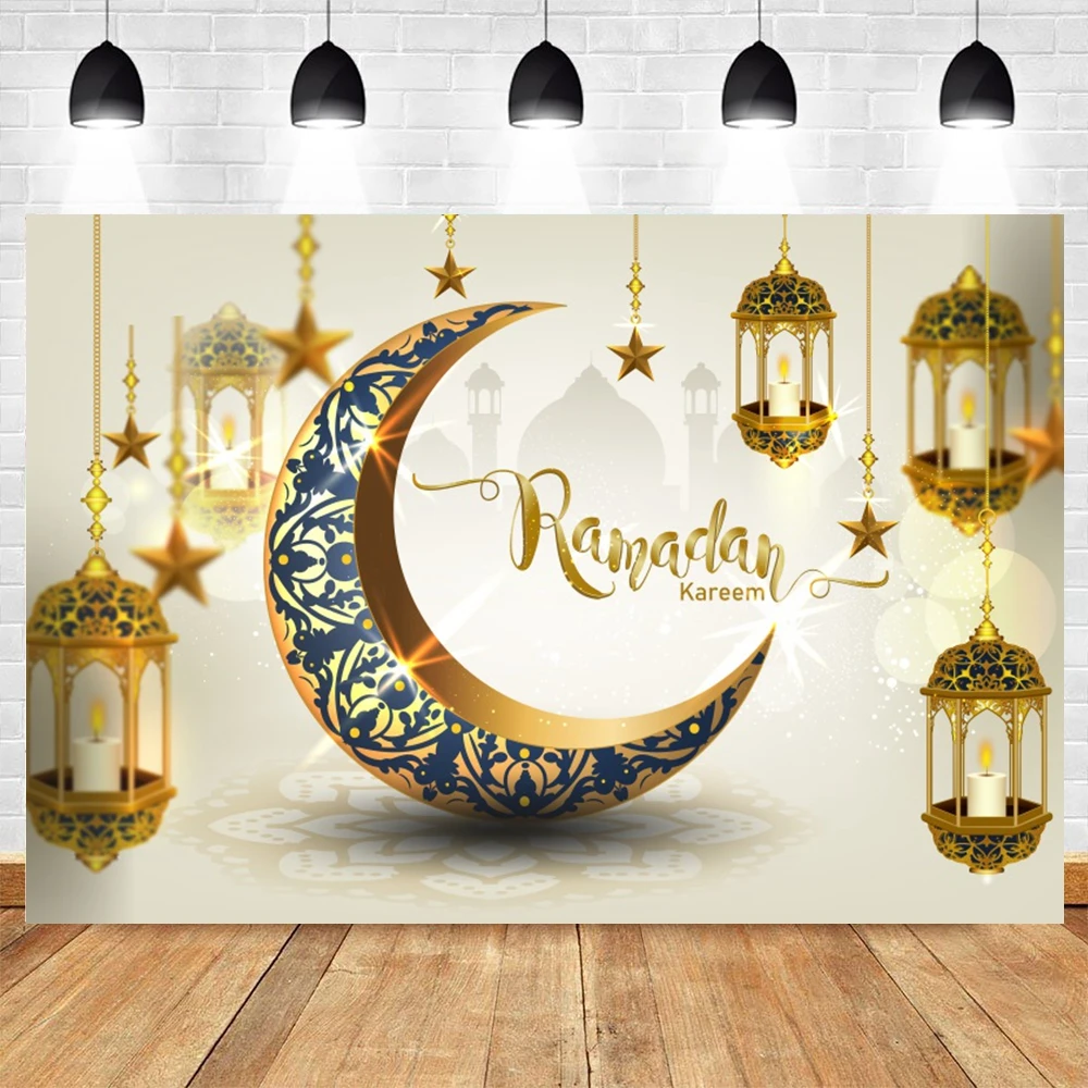 Eid Mubarak Photography Backdrop Muslim Arabian Night Backdrop Lantern Moon Star Castle Party Decor Banner Photo Background Prop